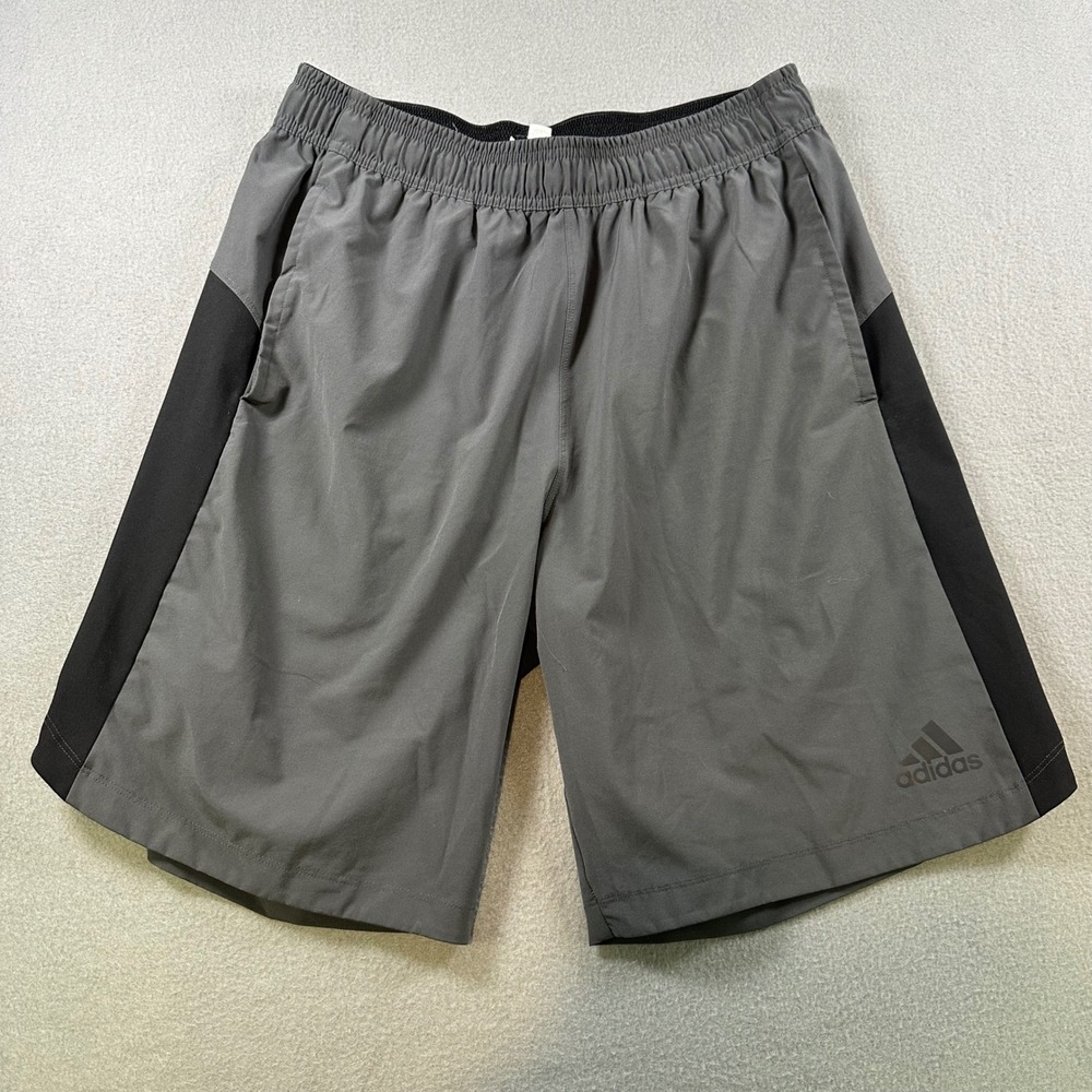 Adidas Mens Athletic Shorts Gray Black Elastic Waist Pockets AZ4466 Size Large